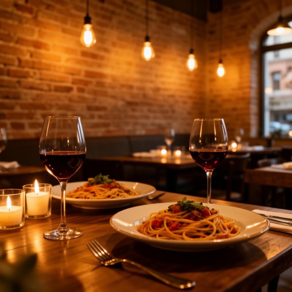 Warmes italienisches Restaurant-Interieur mit Kerzenlicht